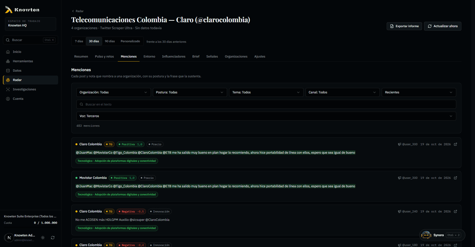 Knowten Suite — Explorador de Menciones con Postura y Frase Sustentada por IA