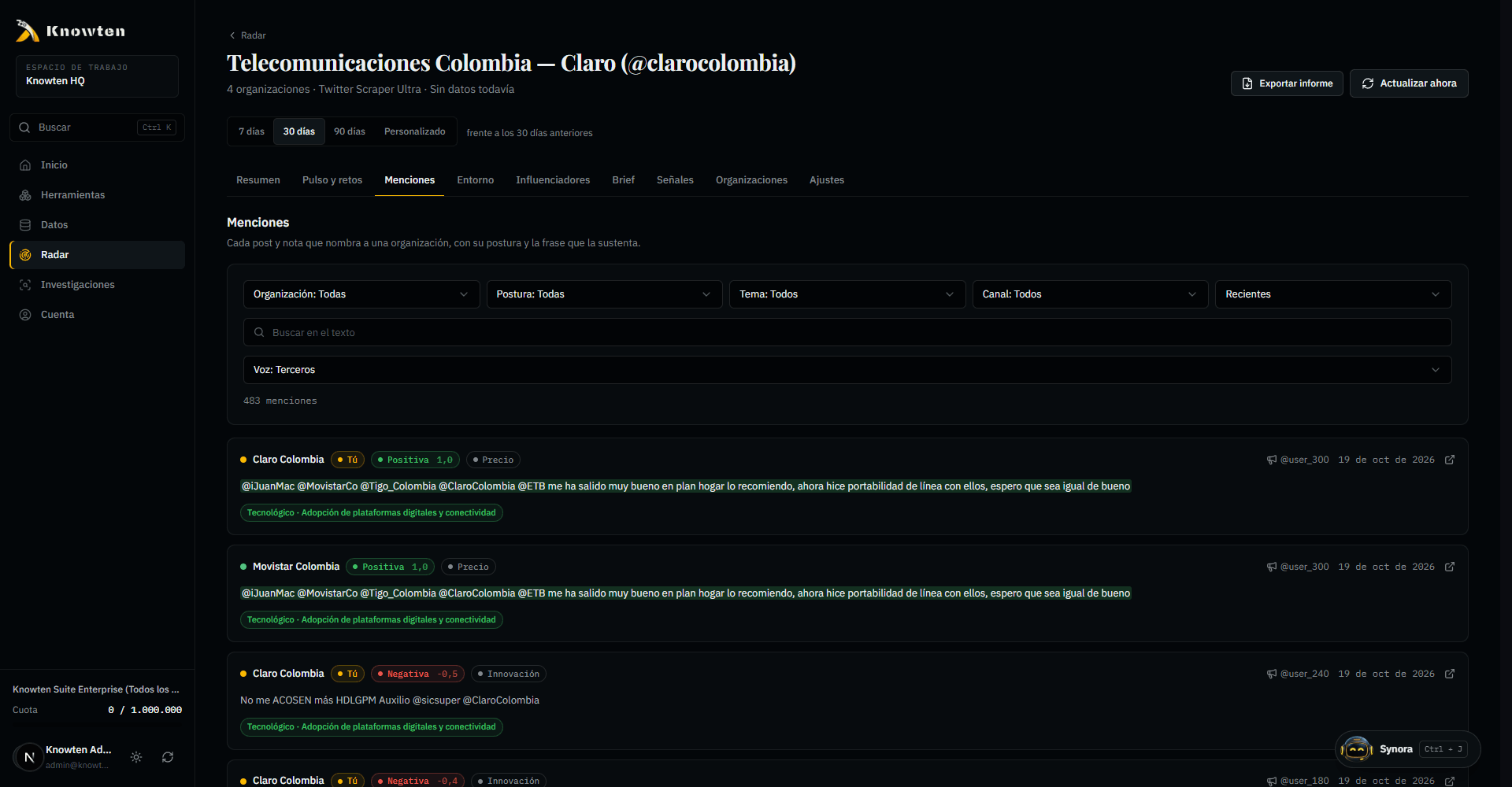 Knowten Suite — Explorador de Menciones con Postura y Frase Sustentada por IA